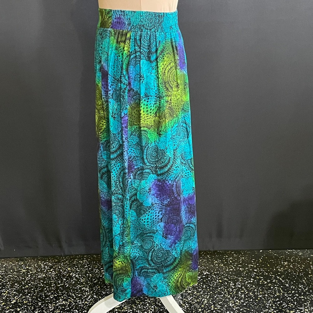 Norton McNaughton Maxi Skirt Women 6 Teal Green Purple Good Vintage Psychedelic - Picture 3 of 6